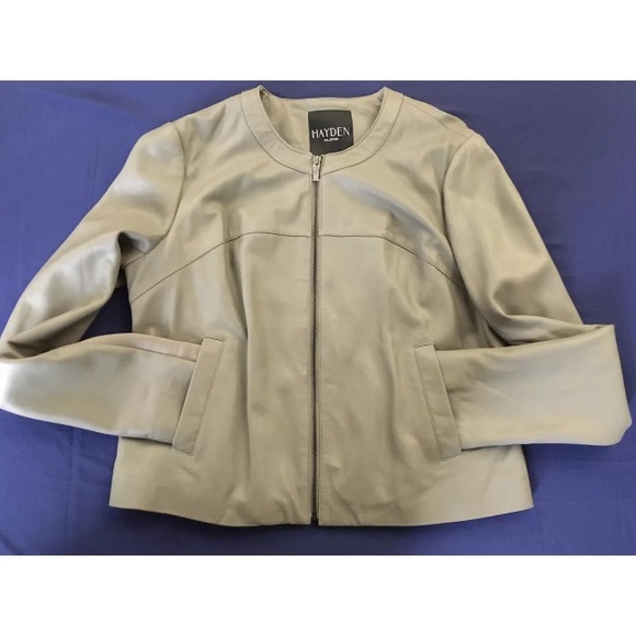 HAYDEN Collection GRAY GREY GENUINE LAMB LEATHER JACKET LARGE Crop Stretchy Zip - Picture 2 of 13